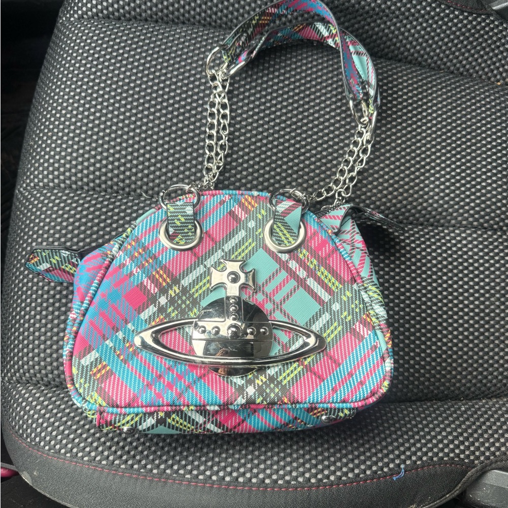 Vivienne Westwood Pink Teal Plaid Mini Shoulder Bag